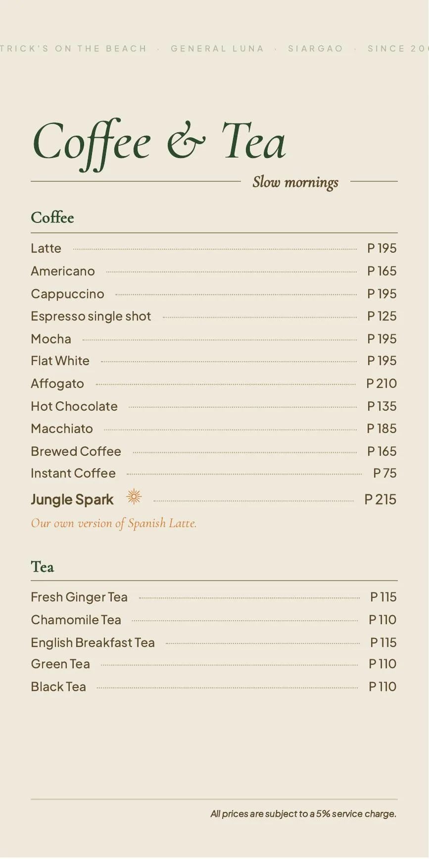 Drinks Menu page 2 of 4, Patrick's on the Beach, Siargao