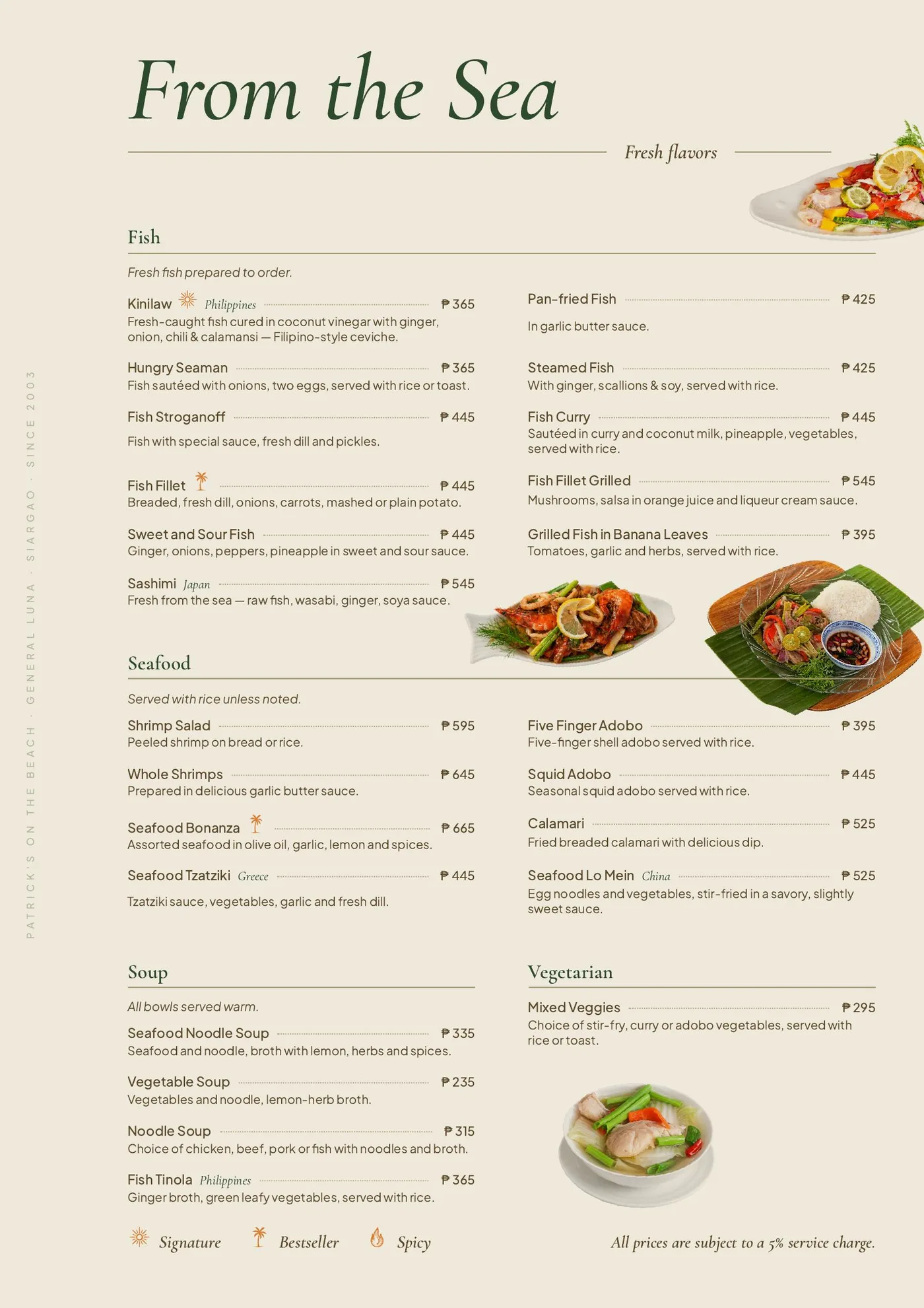 Restaurant Menu page 3 of 5, Patrick's on the Beach, Siargao
